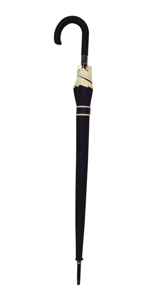 Parapluie droit mixte automatique dôme uni bleu  petite bordure beige
