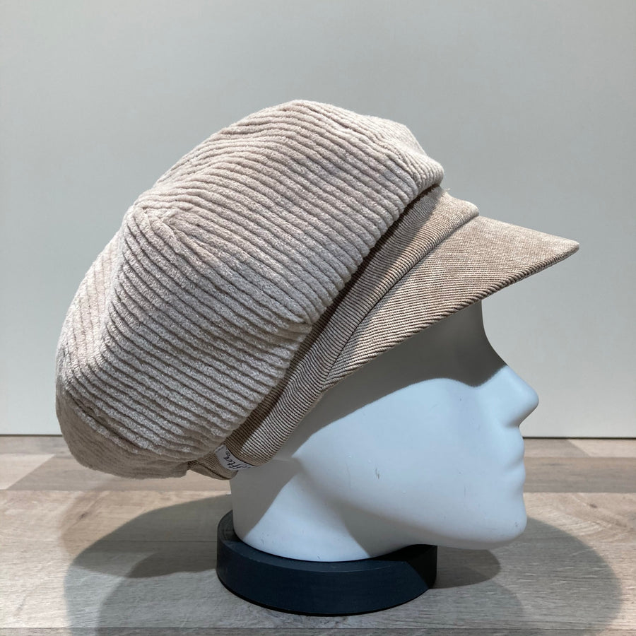 Casquette gavroche velours côtelé beige élastiquée doublure polaire