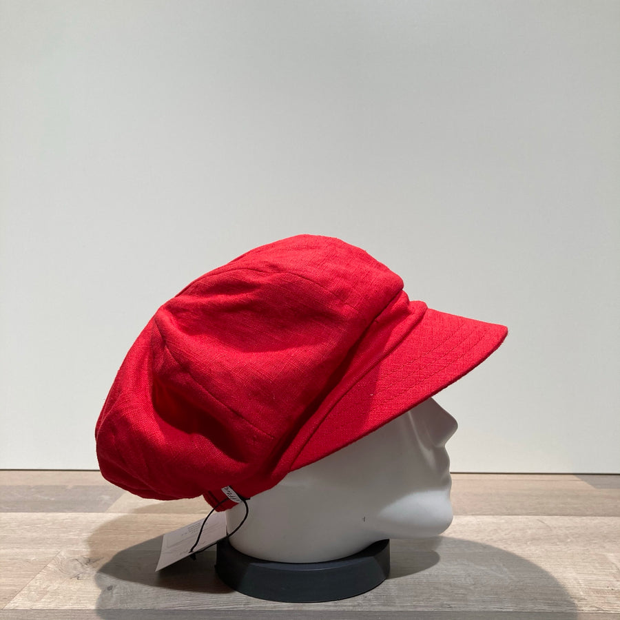 Casquette gavroche lin rouge élastiquée doublée