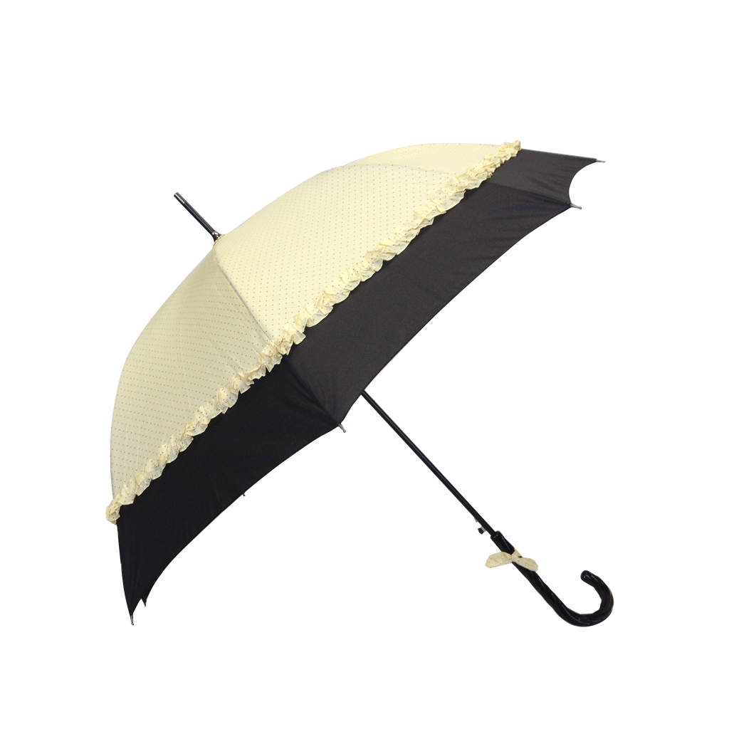 Parapluie droit femme automatique froufrou écru et noir