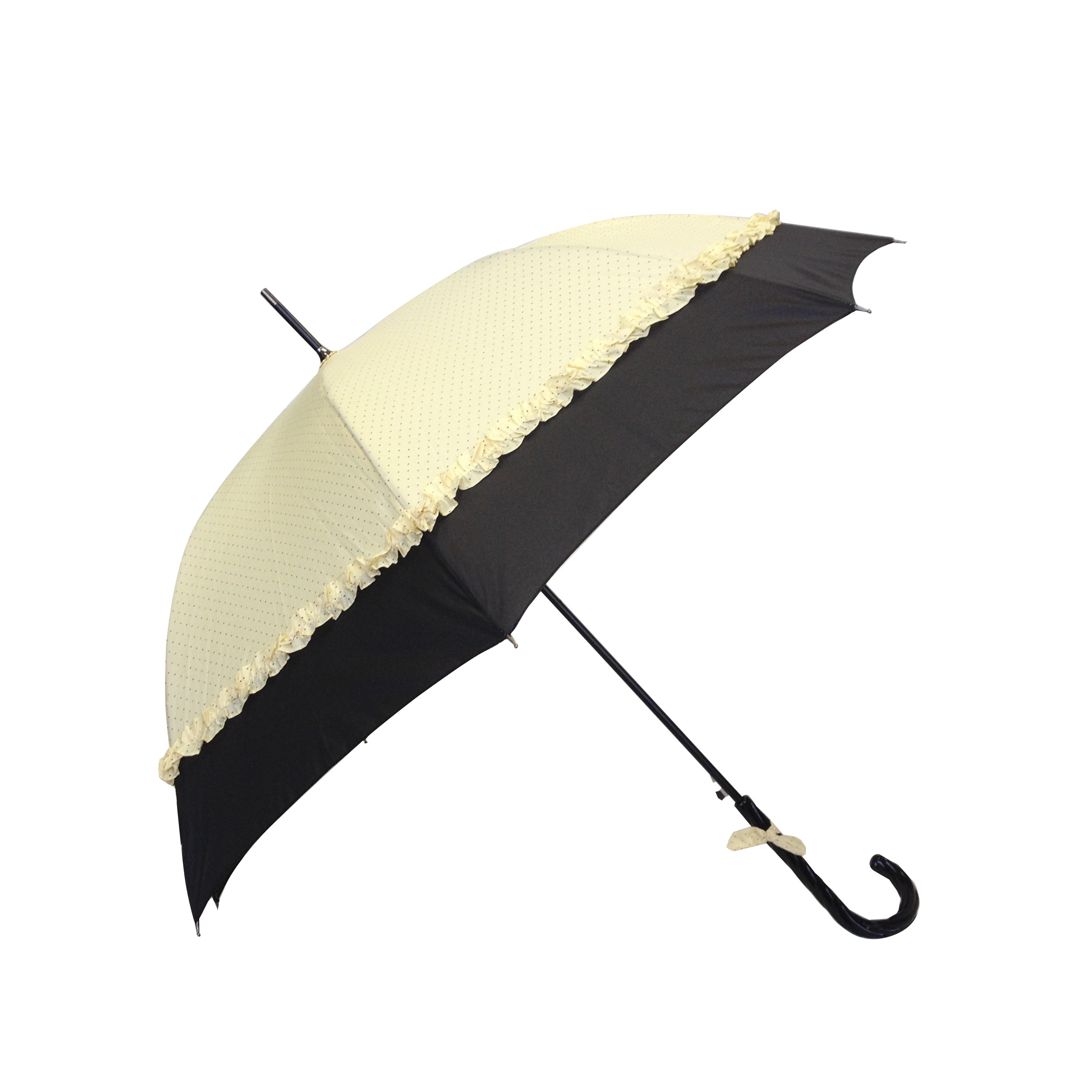 Parapluie droit femme automatique froufrou écru et noir