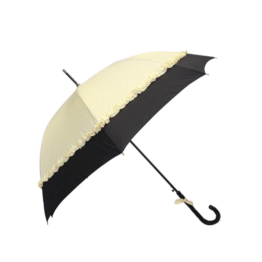 Parapluie droit femme automatique froufrou écru et noir