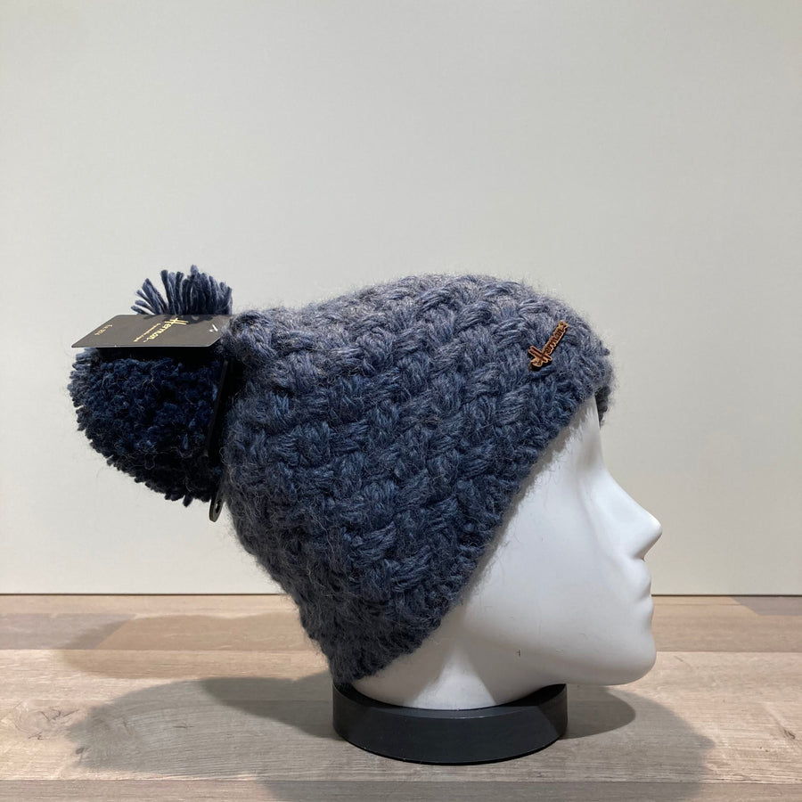 Bonnet tricot uni denim doublé avec pompon Herman