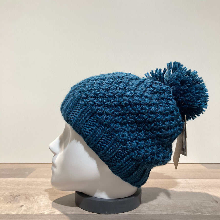 Bonnet tricot uni pétrole doublé avec pompon Herman