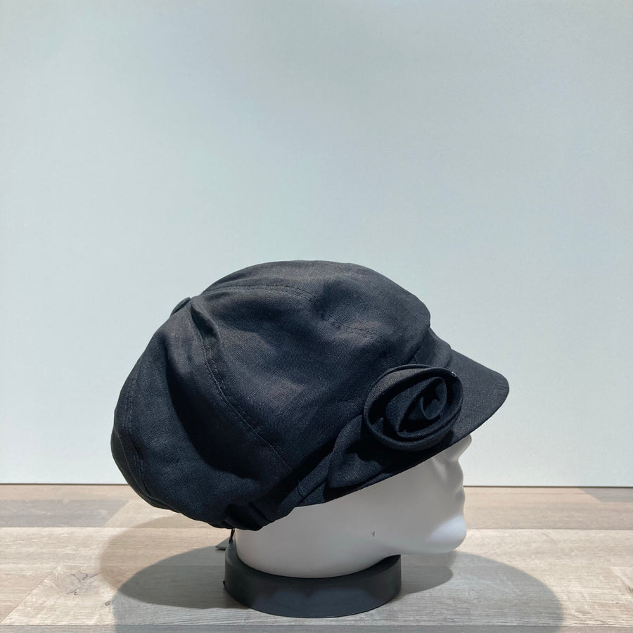 Casquette gavroche lin noir élastiquée