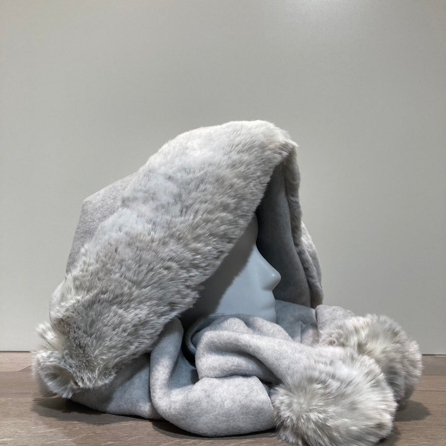 Capuche écharpe polaire et fourrure gris