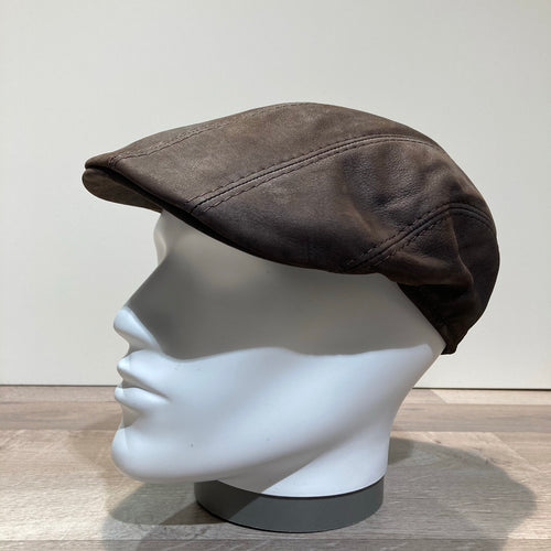 Casquette cuir véritable marron foncé doublée