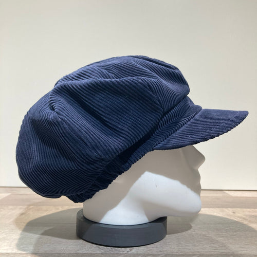 Casquette gavroche gros volume velours côtelé marine élastiquée doublure polaire