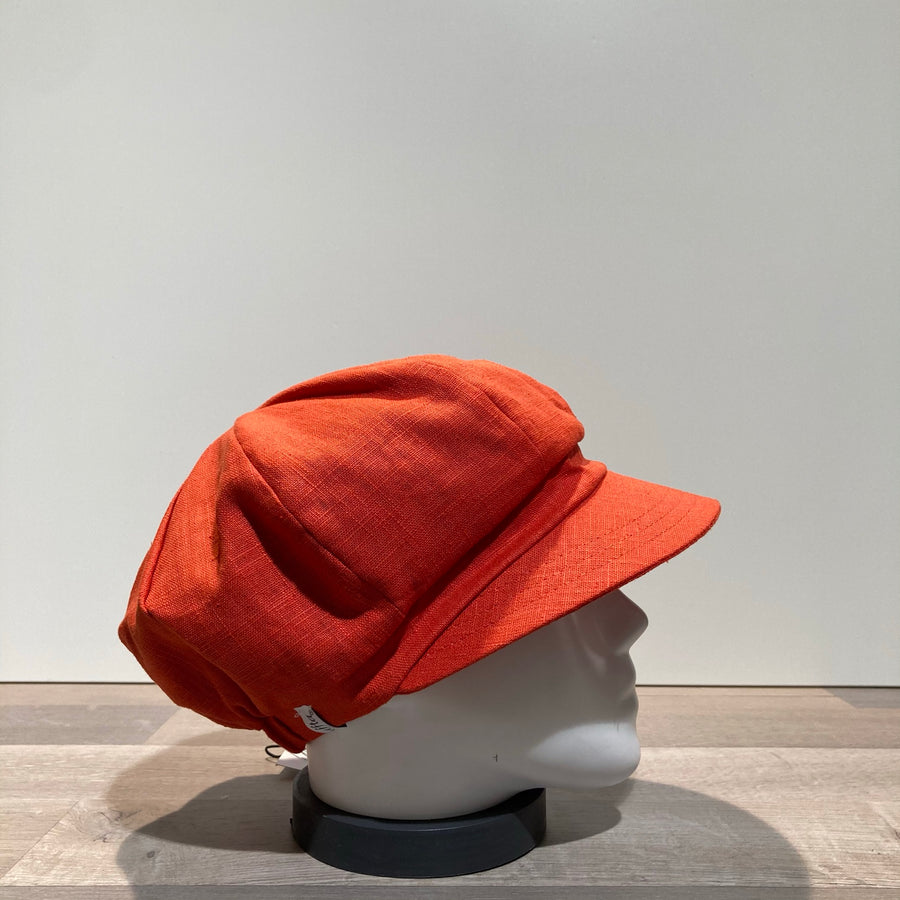 Casquette gavroche lin orange foncé élastiquée doublée