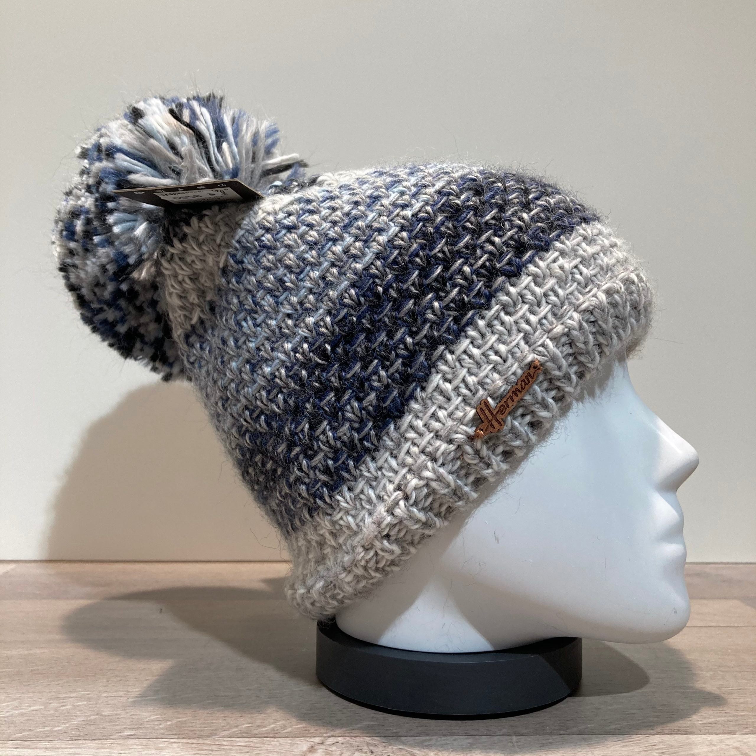 Bonnet multicolore bleu doublé avec pompon Herman