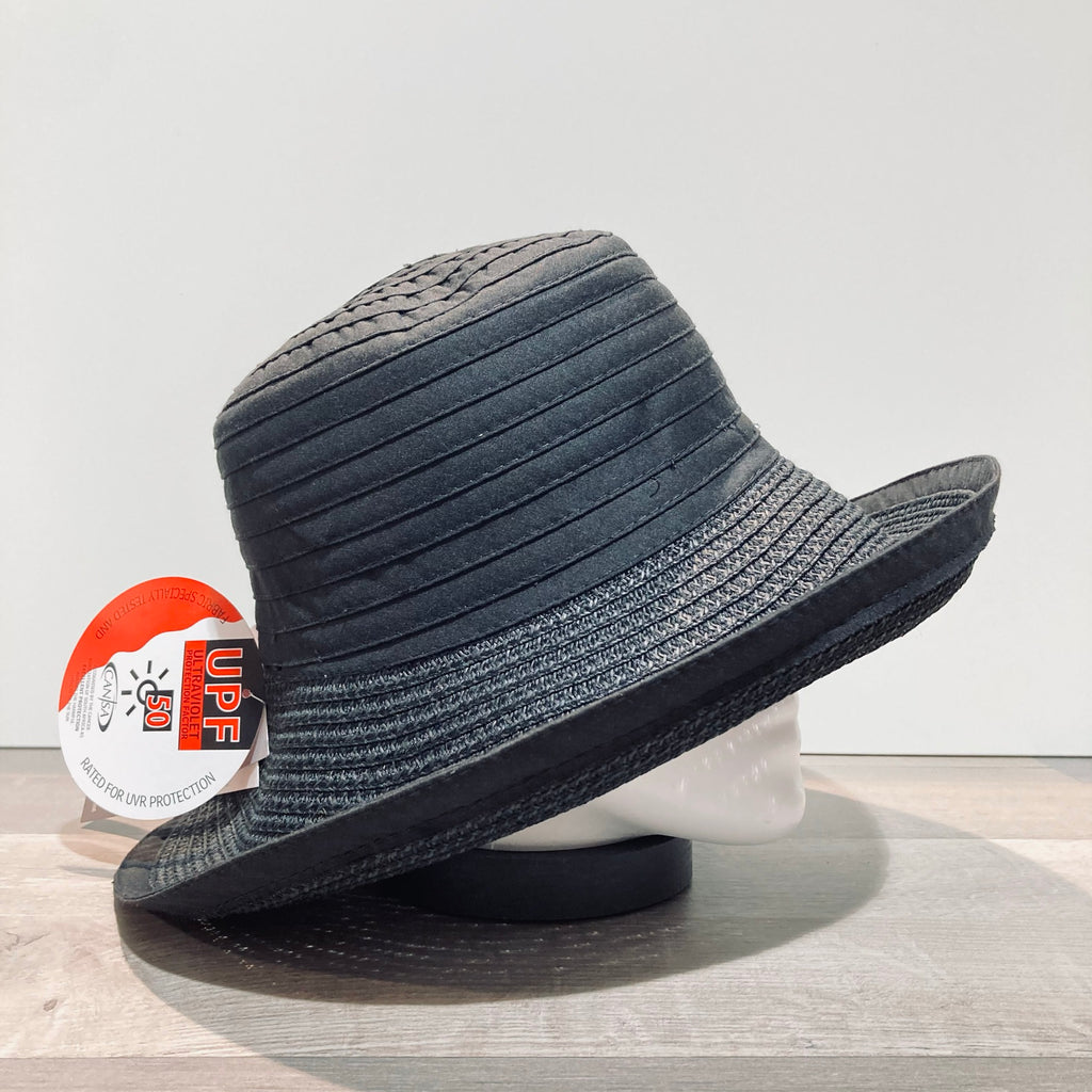 Chapeau bord large Audrey noir anti UV ajustable malléable