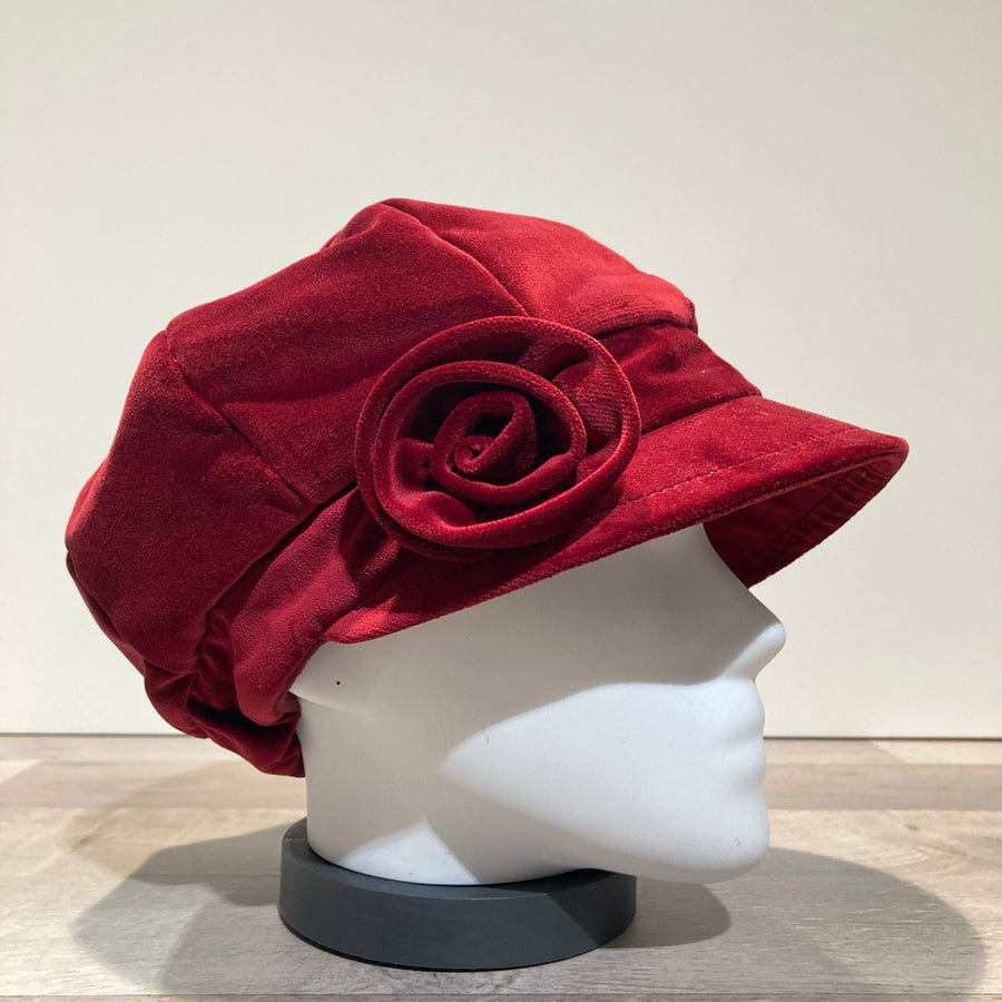 Casquette gavroche velours bordeaux élastiquée doublure polaire