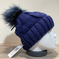 Bonnet tricot torsadé uni marine doublé avec pompon