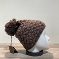 Bonnet tricot uni taupe doublé avec pompon Herman