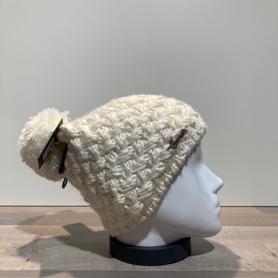 Bonnet tricot uni blanc doublé avec pompon Herman