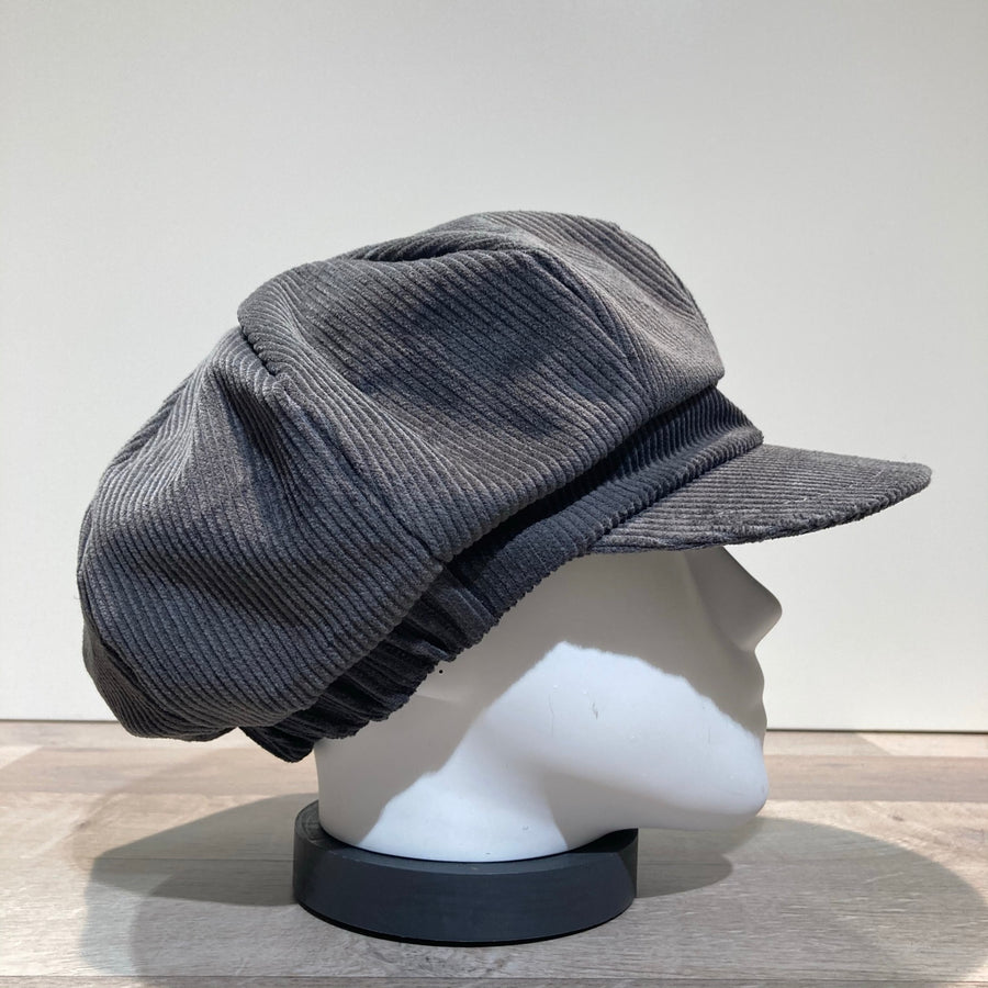 Casquette gavroche gros volume velours côtelé gris élastiquée doublure polaire