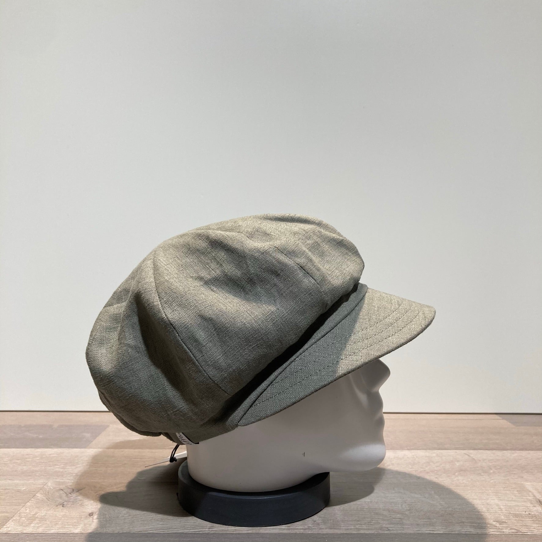 Casquette gavroche lin kaki élastiquée doublée