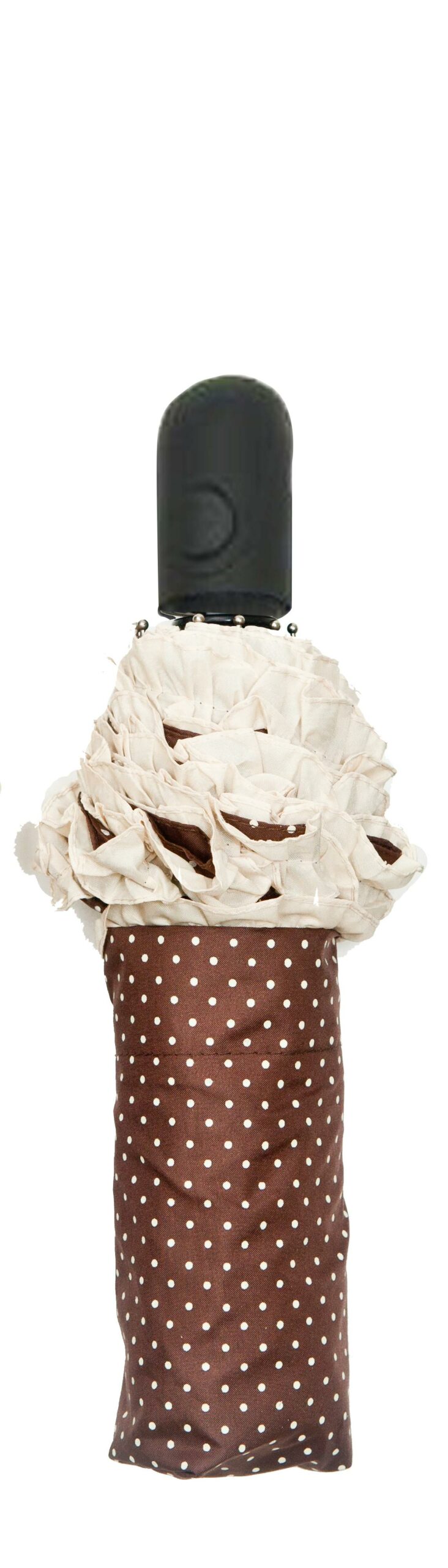 Parapluie pliant femme automatique froufrou marron