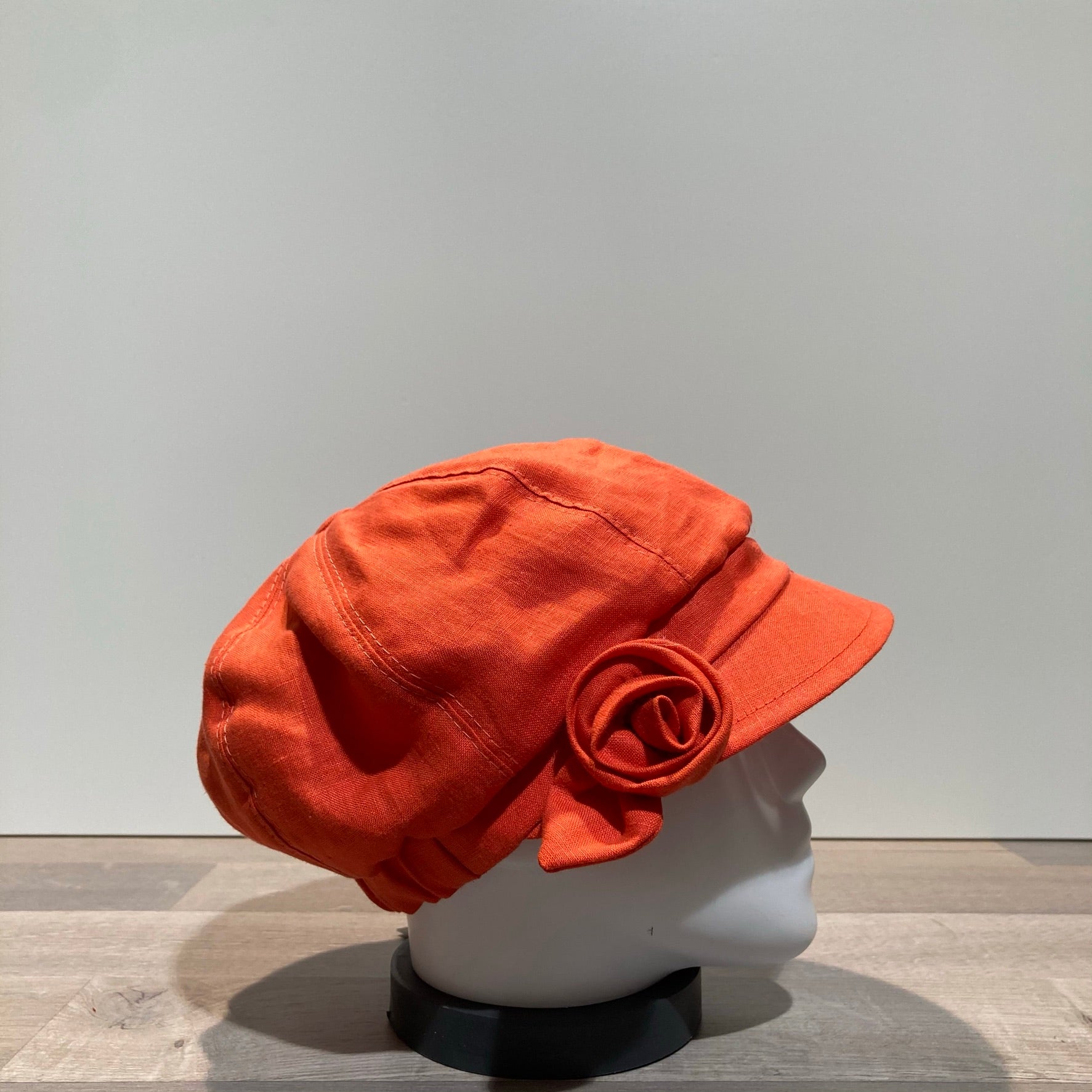 Casquette gavroche lin orange foncé élastiquée