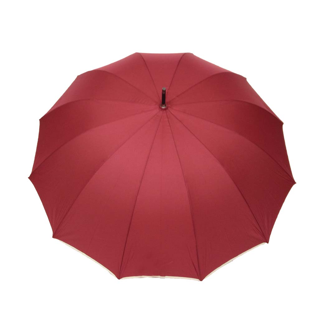 Parapluie droit mixte automatique dôme uni bordeaux  petite bordure beige