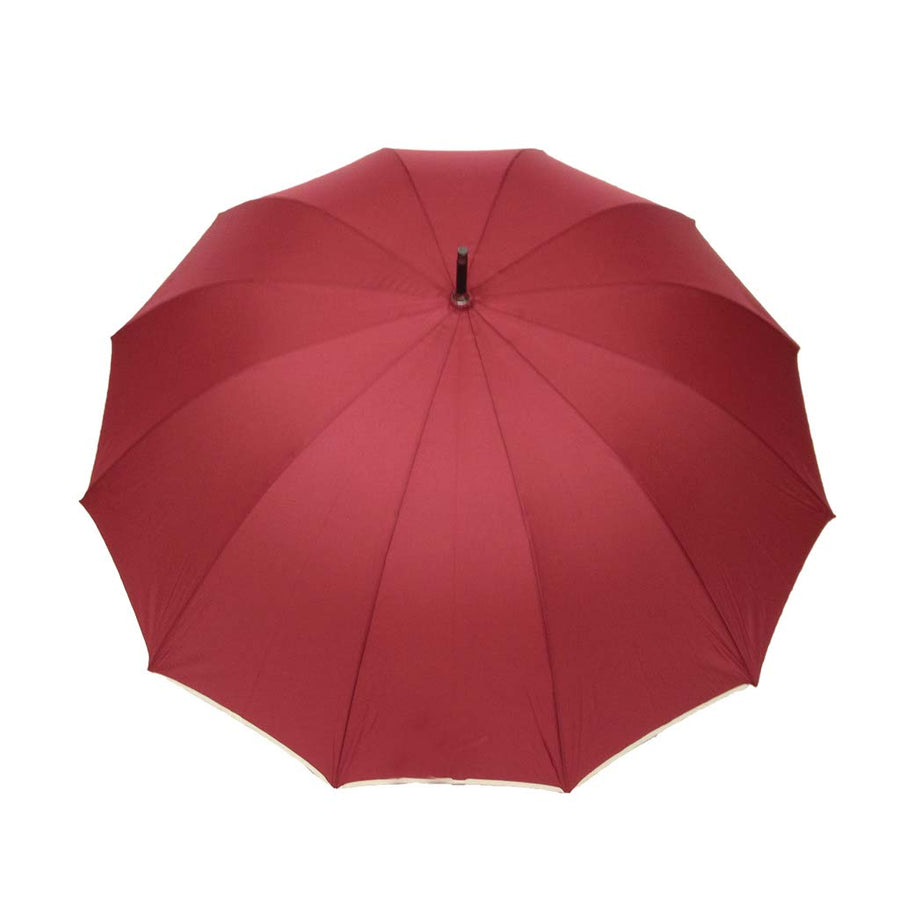 Parapluie droit mixte automatique dôme uni bordeaux  petite bordure beige