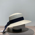 Casquette visière paille naturelle avec ruban marine