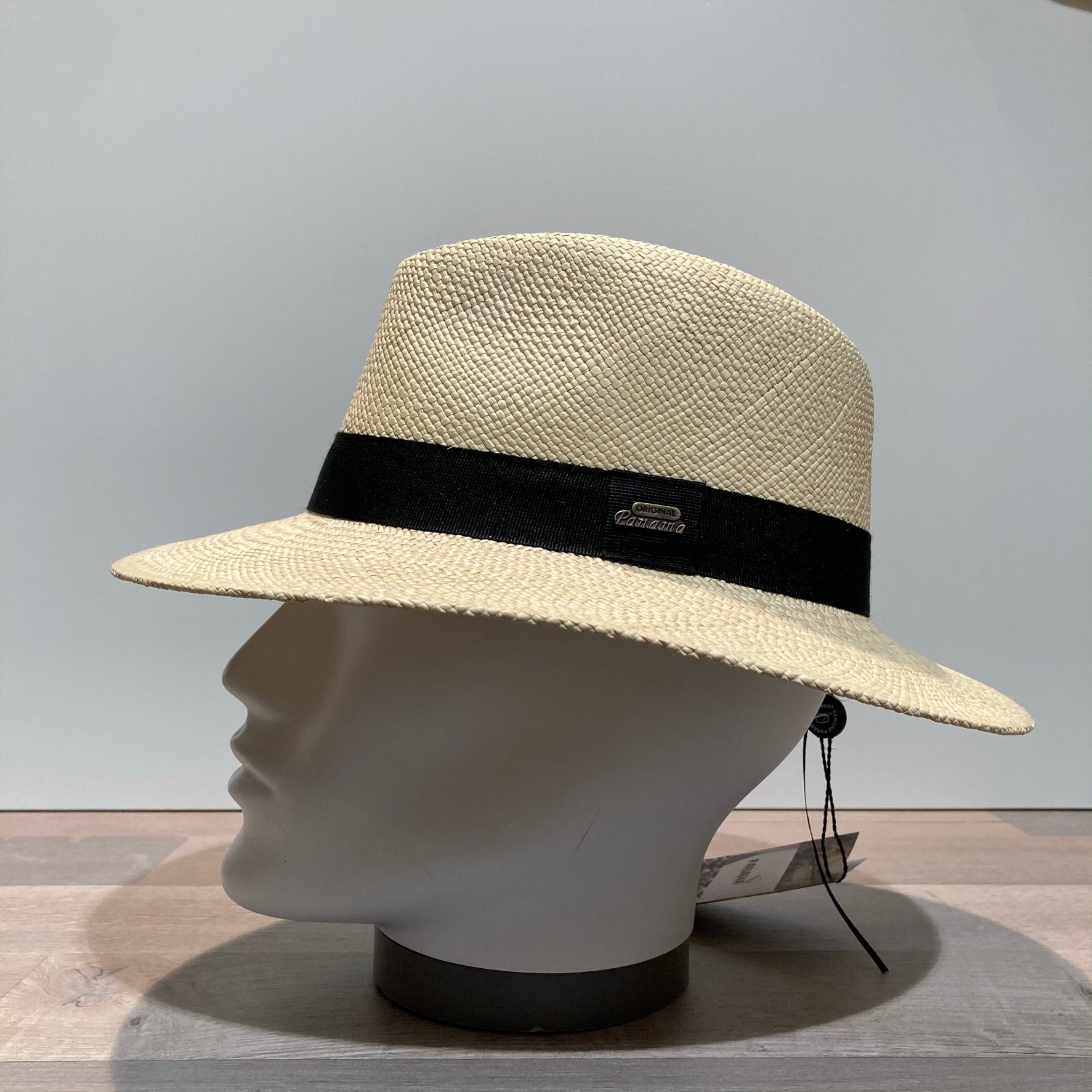 Chapeau panama naturel ajustable galon noir