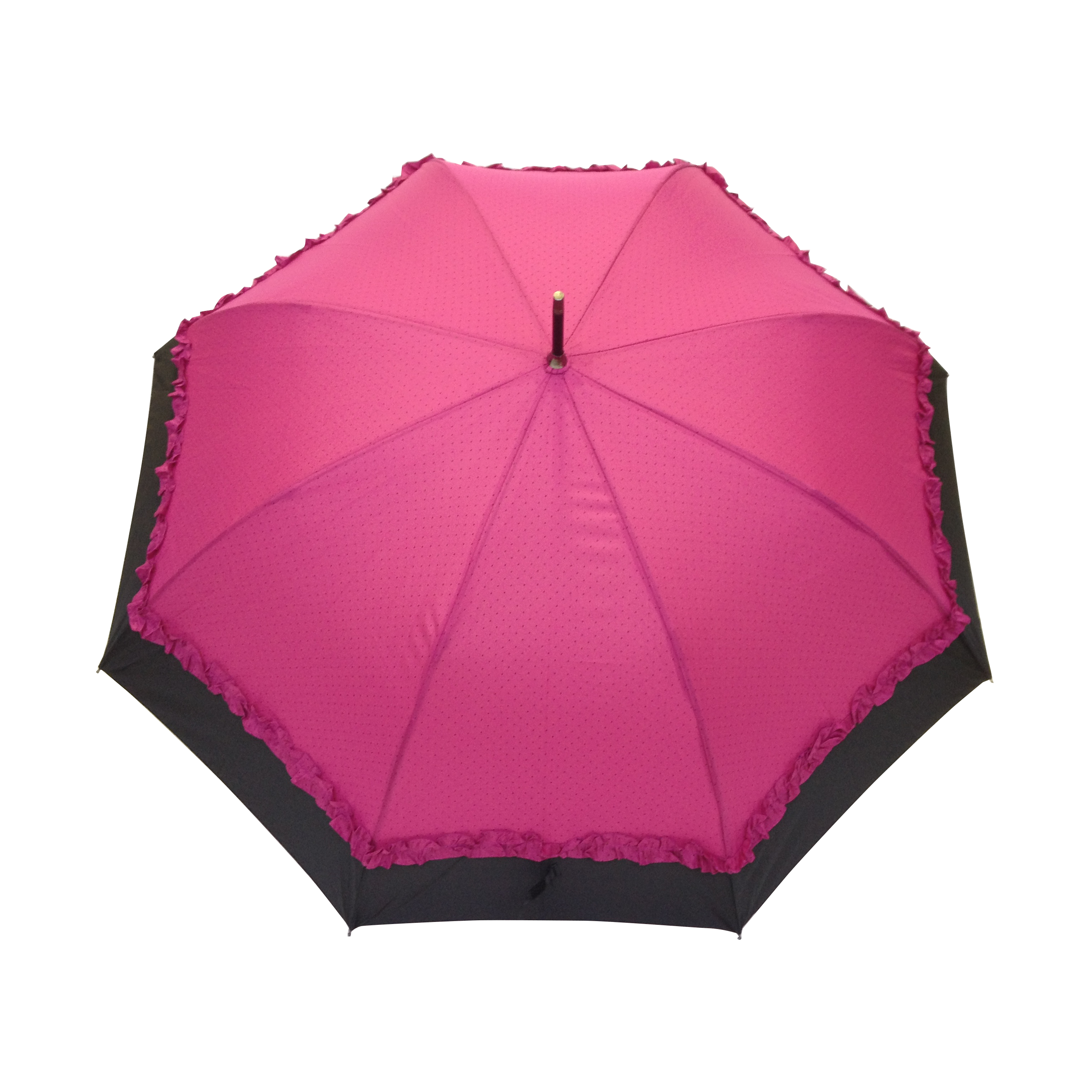 Parapluie droit femme automatique froufrou fuchsia et noir