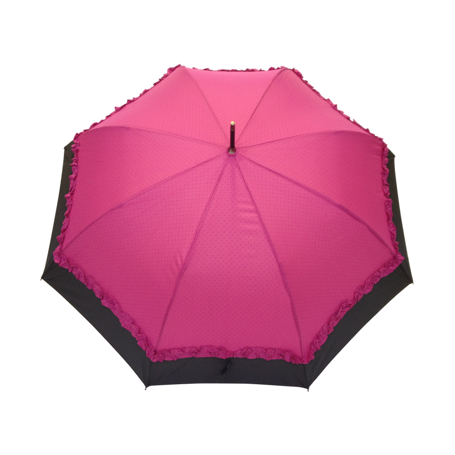Parapluie droit femme automatique froufrou fuchsia et noir