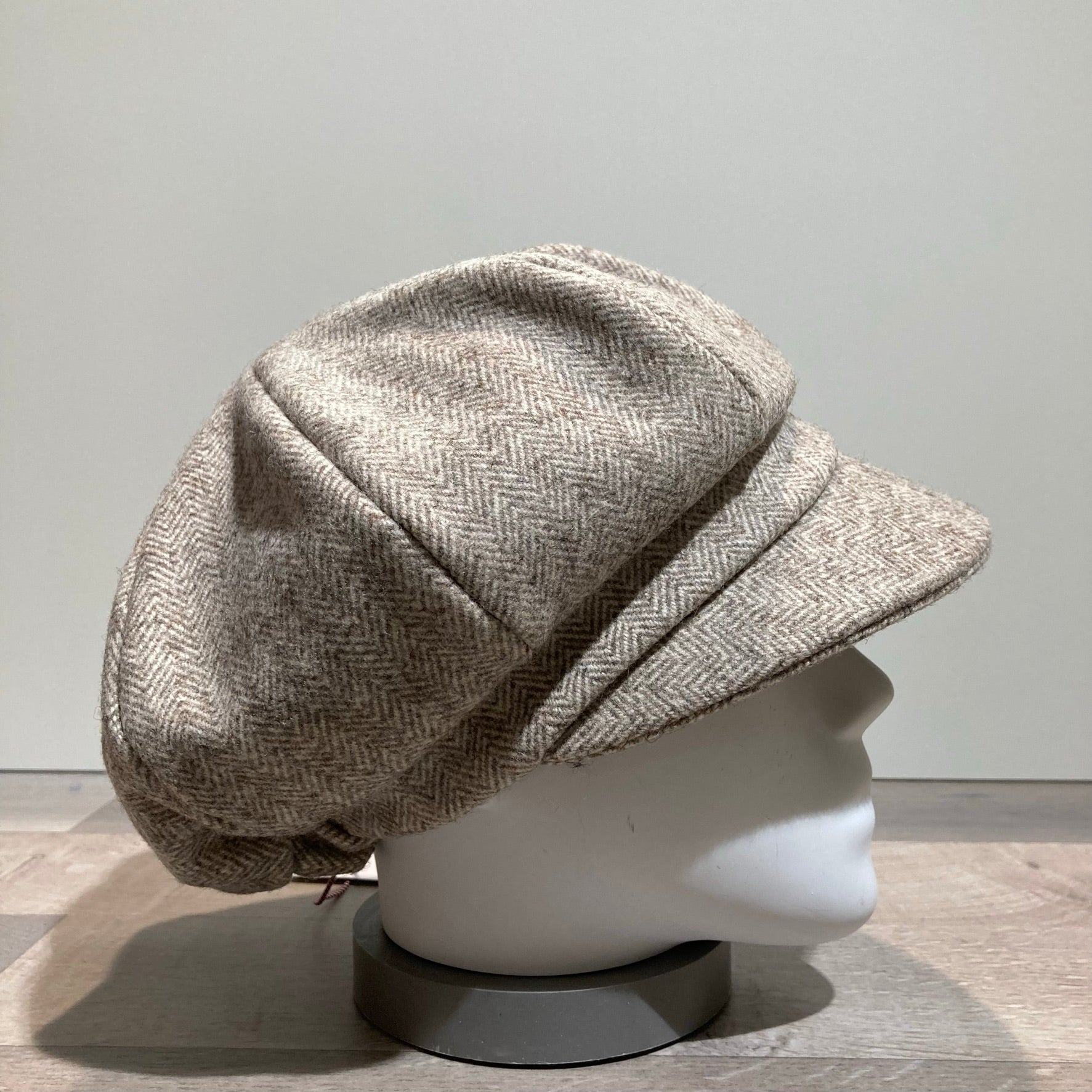 Casquette gavroche laine des Pyrénées beige chevrons élastiquée doublure coton bio